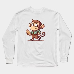 Cartoon Cute Monkey Boy Bringing Money Long Sleeve T-Shirt